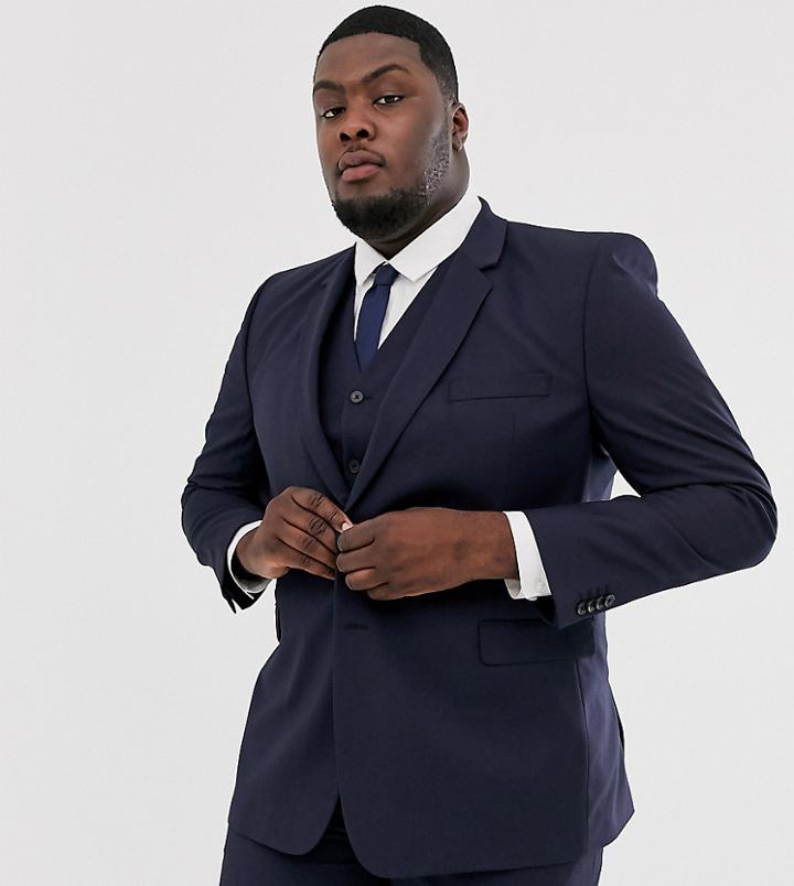 Asos Design Plus Slim Suit Jacket In Navy - Navy