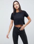 Asos Design Crop T-shirt With Roll Sleeve - Black