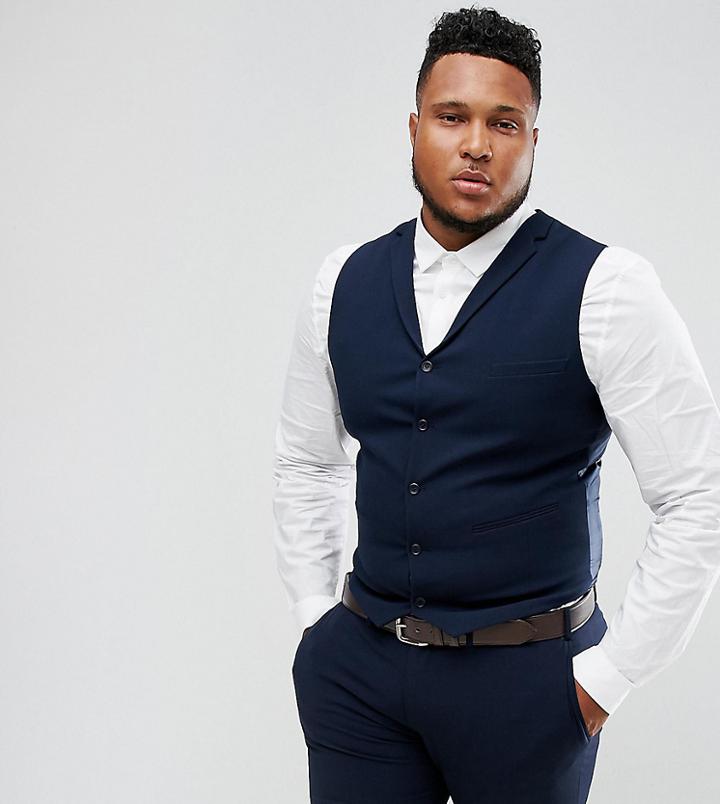 Asos Plus Super Skinny Fit Suit Vest In Navy - Navy