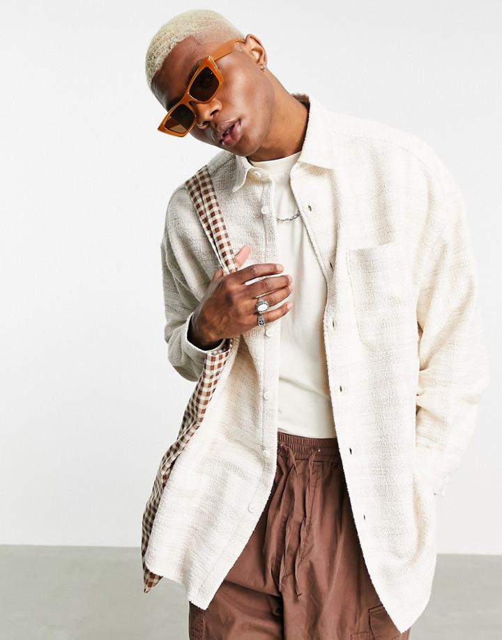 Asos Design Extreme Oversized Shirt In Soft Neutral Check