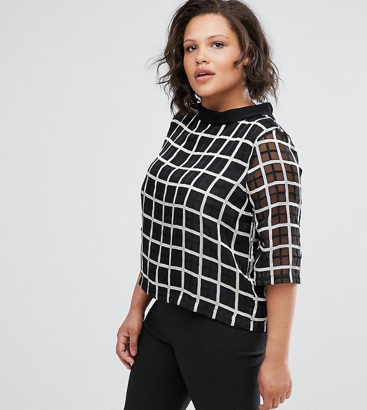 Elvi Check Print Top - Black