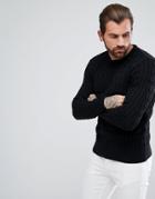 Ringspun Cable Knitted Sweater - Black