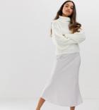 Asos Design Petite Bias Cut Satin Midi Skirt-silver