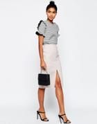 Asos Premium Bonded Pencil Skirt With Raw Hem Detail - Silver