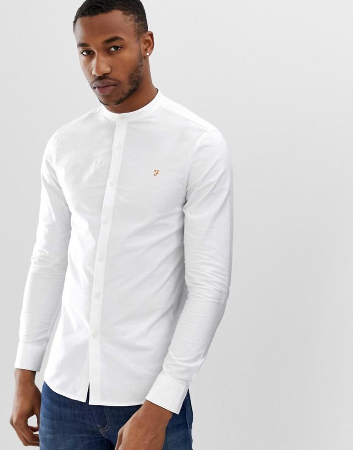 Farah Brewer Slim Fit Grandad Collar Shirt In White