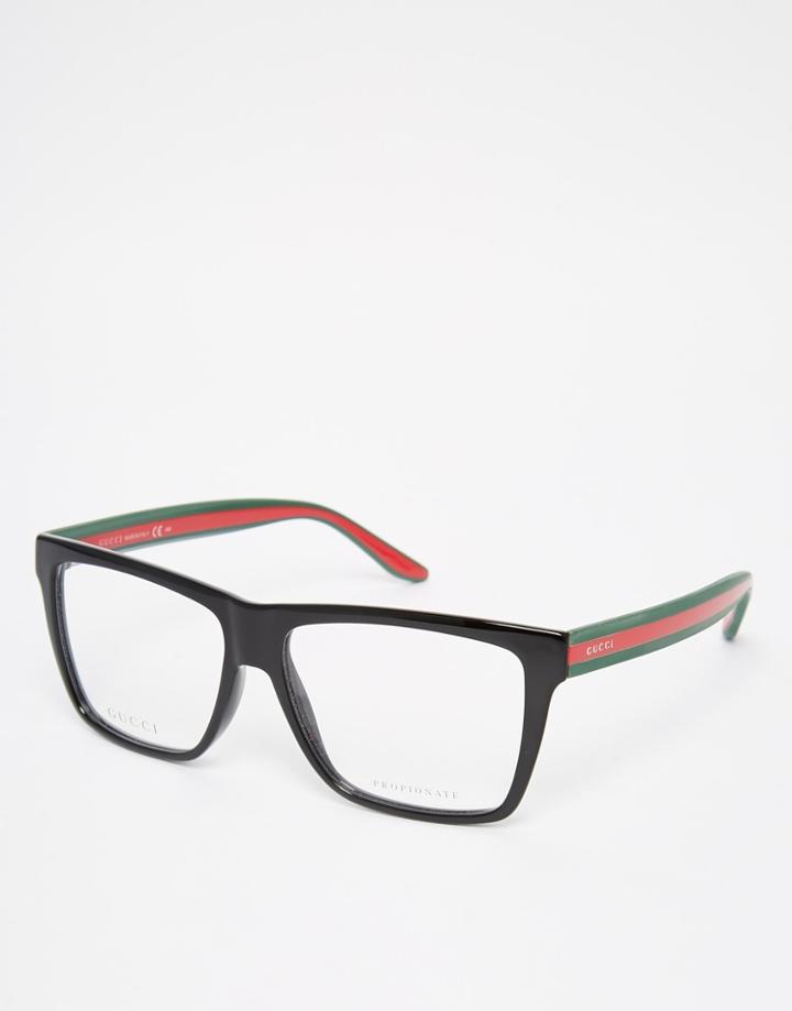 Gucci Square Clear Lens Glasses With Contrast Arms - Black