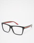 Gucci Square Clear Lens Glasses With Contrast Arms - Black