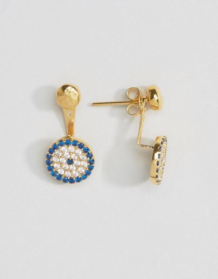 Ottoman Hands Circle Evil Eye Through & Through Earrings - Gold