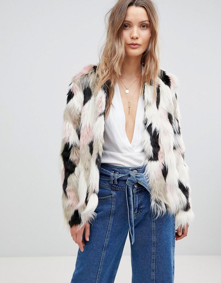 Lavand Multi Colored Faux Fur Jacket - Multi
