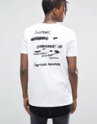 Asos Super Longline T-shirt With Sketchy Writing Back Print - White