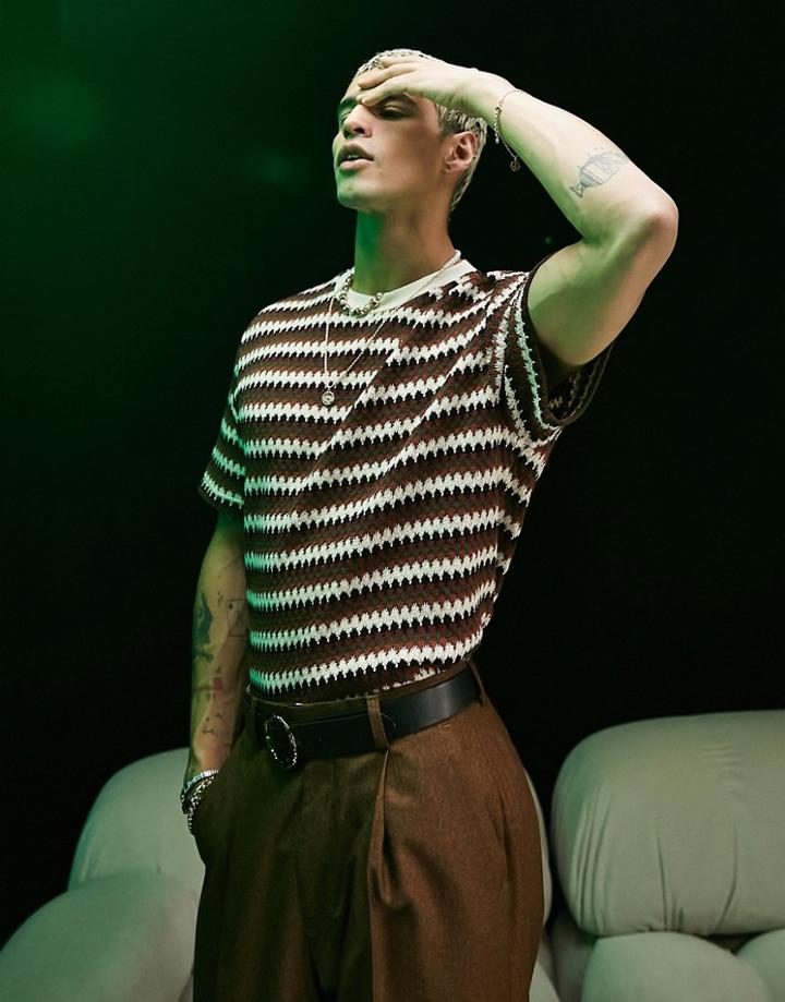 Asos Design T-shirt In Multi Stripe Texture