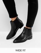 Asos Automatic Wide Fit Leather Chelsea Boots - Black