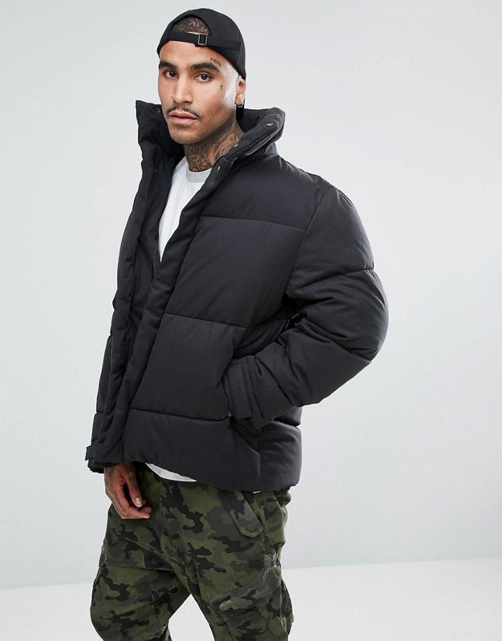 Asos Oversized Puffer Jacket In Black - Black