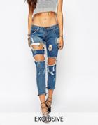 Liquor & Poker Skinny Jeans With Extreme Distressing Ripped Knees - Blue