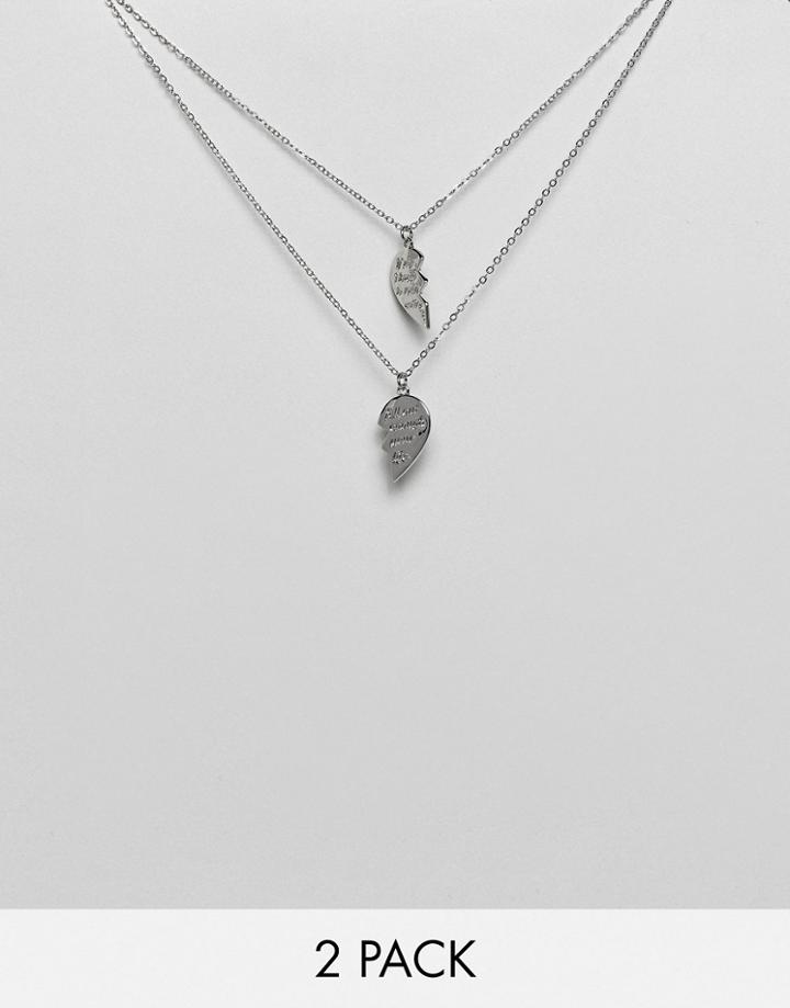Skinny Dip 2 Pack Half Heart Necklaces - Silver