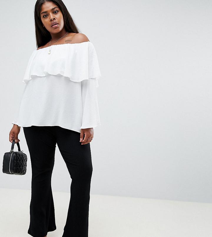 Asos Design Curve Flare Leggings In Rib - Black