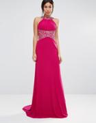 Forever Unique Madaline Maxi Dress With Embelished Waist And Neckline - Pink