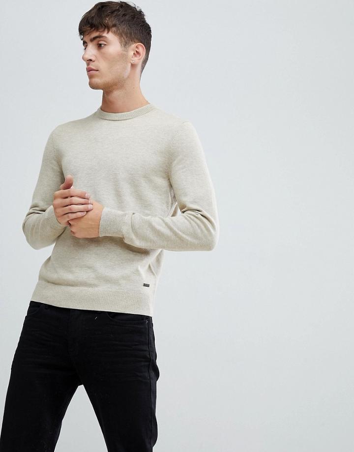 Boss Albonok Crew Neck Wool Mix Sweater In Oatmeal - Beige