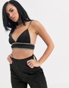 Opulence England Premium Party Crystal Velvet Crop Top Two-piece In Black