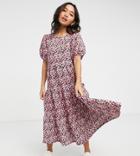 Asos Design Petite Midi Tiered Smock Dress In Pink Floral Print