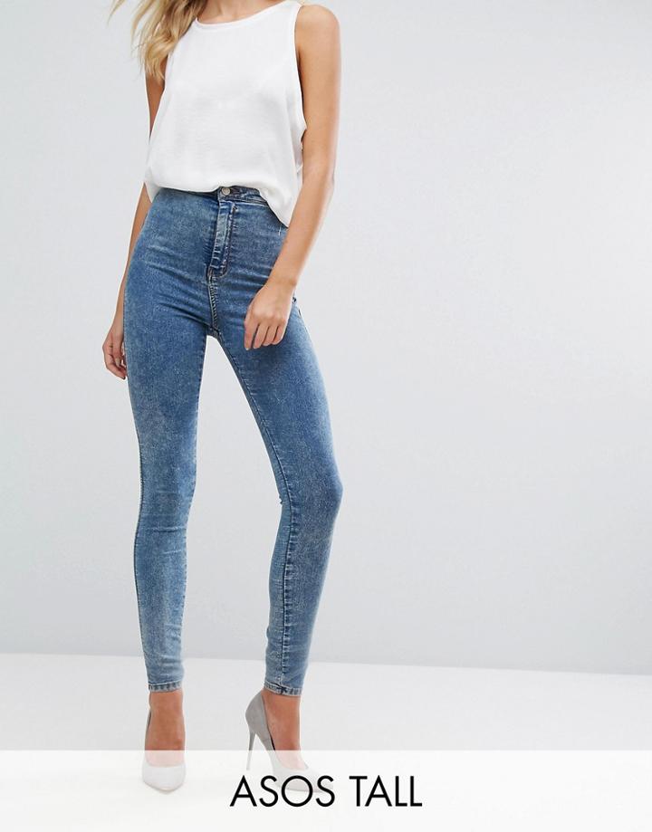 Asos Tall Rivington High Waist Denim Jeggings In Rumer Darkwash Blue - Blue