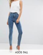 Asos Tall Rivington High Waist Denim Jeggings In Rumer Darkwash Blue - Blue