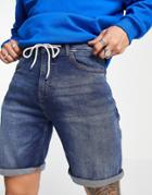 Pull & Bear Skinny Fit Denim Shorts In Blue With Rips-blues