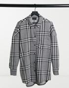 Asos Design Mini Long Sleeve Shirt Dress In Black And White Check