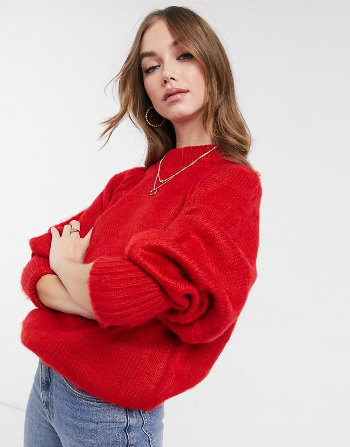 Asos Design Oversized Sweater In Brushed Yarn In Red-green