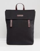 Smith And Canova Canvas Flap Over Backpack With Leather Trim - Black