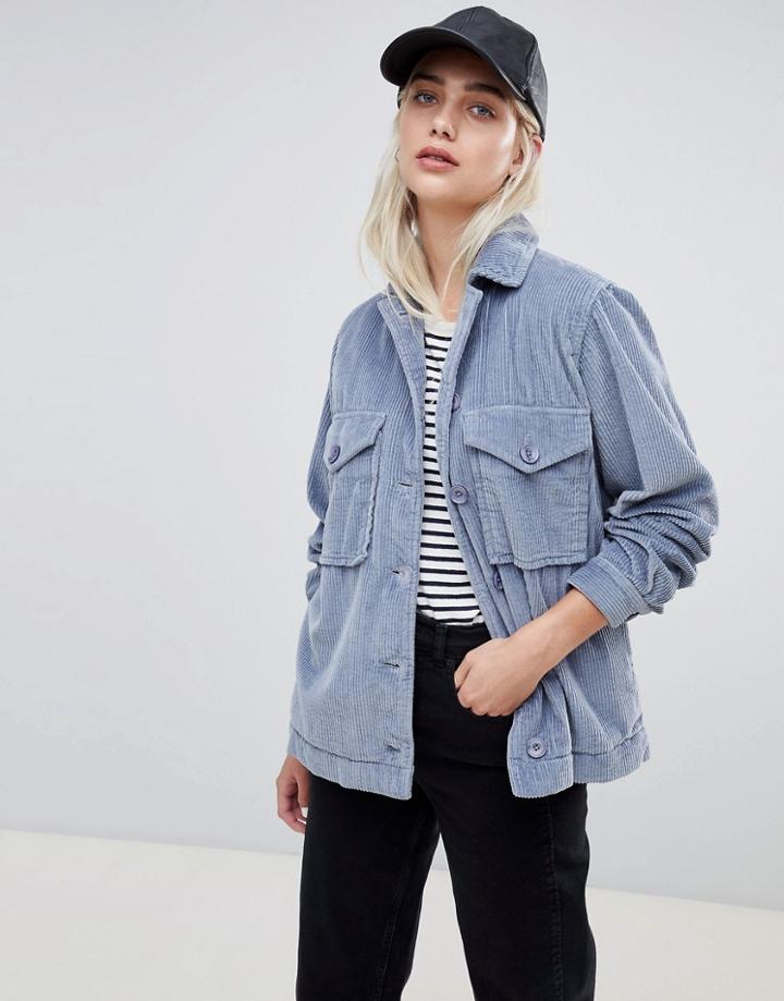 Asos Design Cord Oversize Jacket In Blue - Blue
