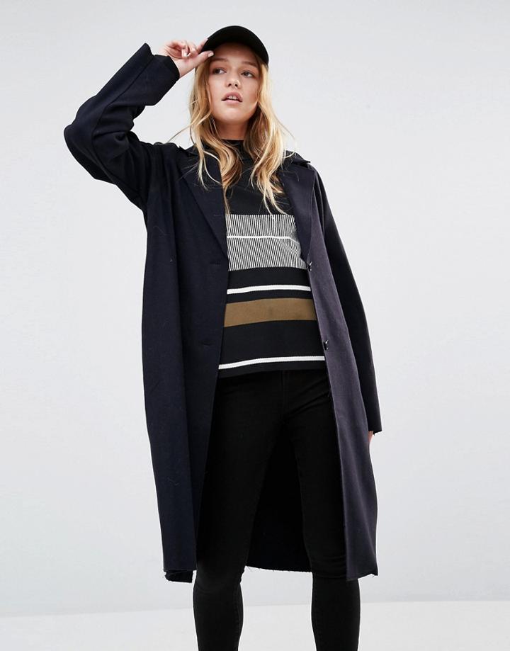 Weekday Raw Edge Longline Coat - Navy