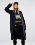 Weekday Raw Edge Longline Coat - Navy