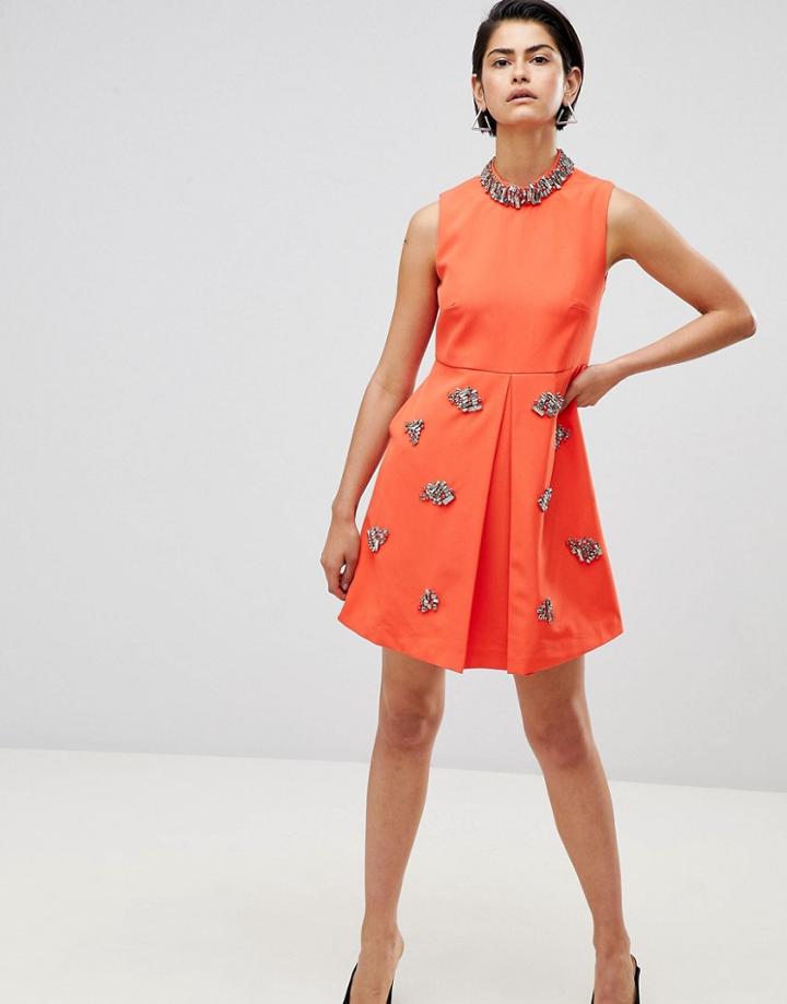 Forever Unique Embellished Swing Dress - Orange