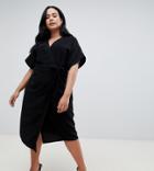 Asos Design Curve Wrap Midi Dress - Black
