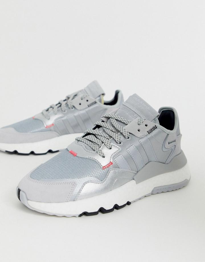Adidas Originals Nite Sweatpants Sneakers In Gray - White