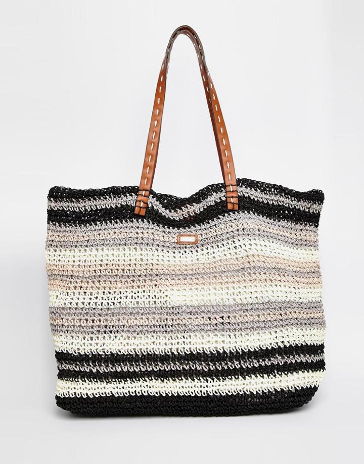 Nali Striped Straw Shopper Bag - Black