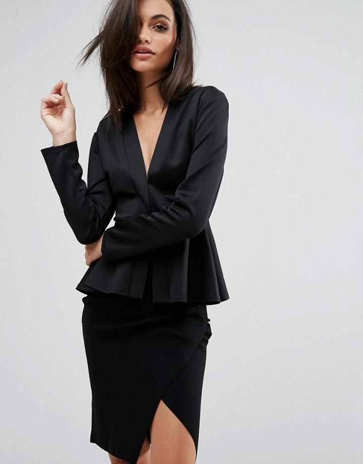 Club L Office Pleated Peplum Jacket - Black