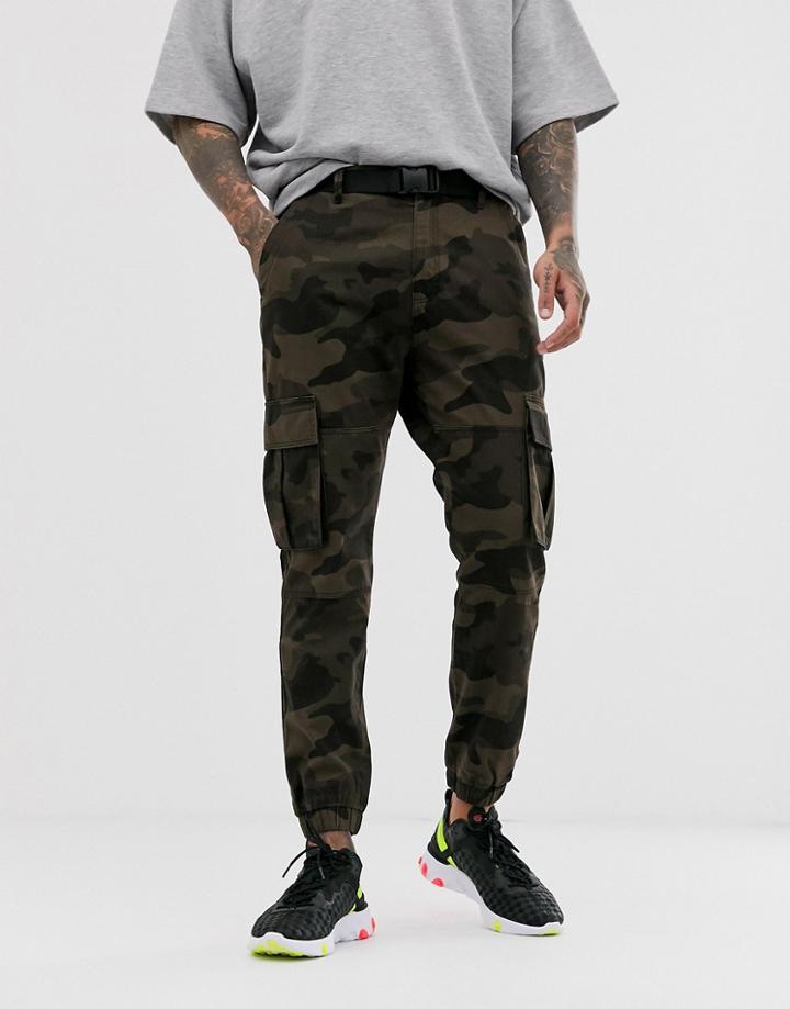 Bershka Cargo Sweatpants With Belt In Camo