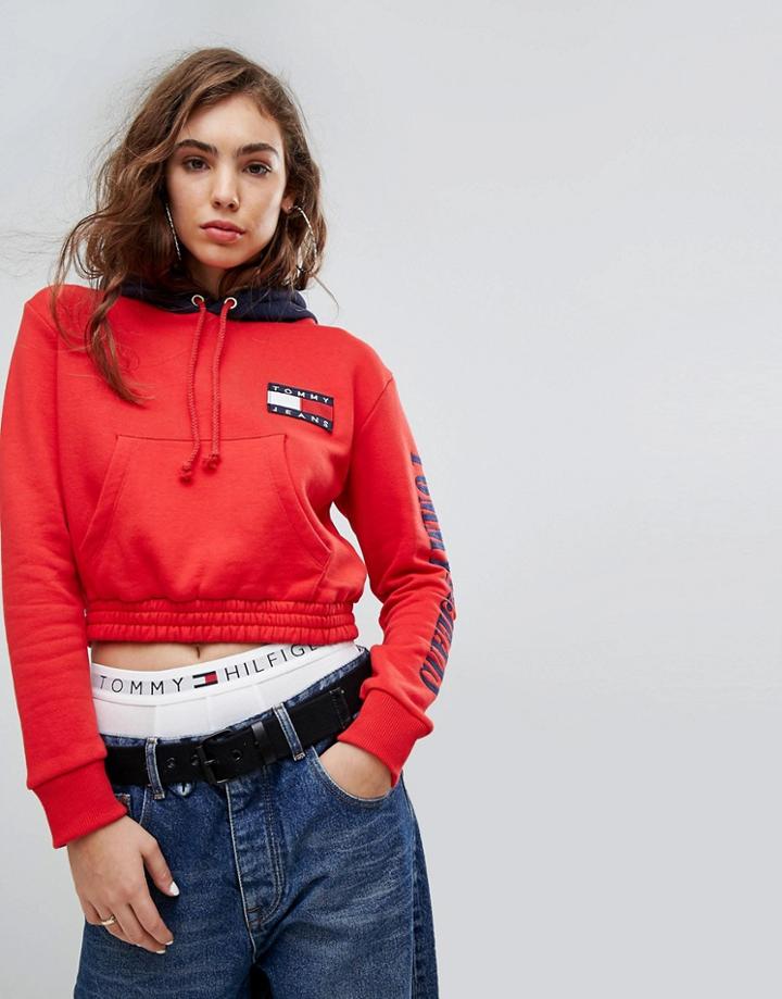 Tommy Jeans 90s Capsule Contrast Crop Hoodie - Red