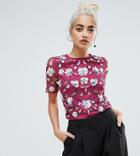 Asos Petite Floral Embellished T-shirt - Purple