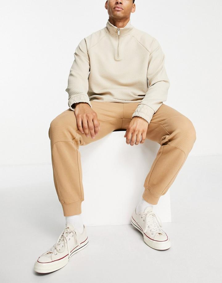 Asos Design Oversized Sweatpants With Ribbed Panels In Beige - Part Of A Set-brown