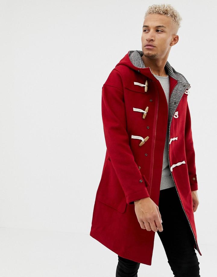Pull & Bear Wool Coat With Toggles In Red - Red