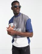 Asos Design Oversized T-shirt In Gray And Navy Color Block With Spliced City Print
