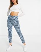 River Island Leopard Print Straight Cut Jeans In Blue