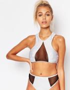 Jaded London High Neck Contrast Bikini Top - Silver