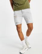 River Island Skinny Denim Shorts With Rips In Gray-grey