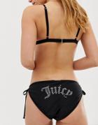 Juicy Couture Faux Pearl Logo Back Bikini Bottom - Black