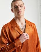 Asos Design Wrap Satin Shirt In Copper-yellow