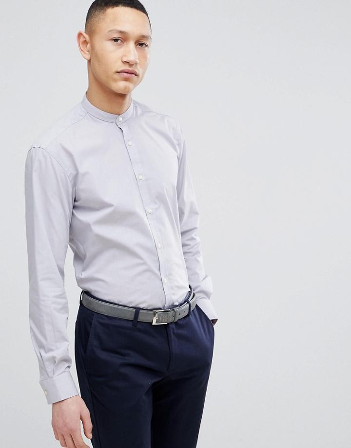 French Connection Plain Grandad Slim Fit Shirt-gray
